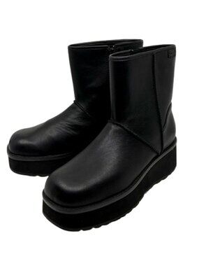UGG~Cityfunc Mid~BLACK LEATHER WATRPROOF PLATFORM BOOTS~Sz 9.5 LIKE NEW